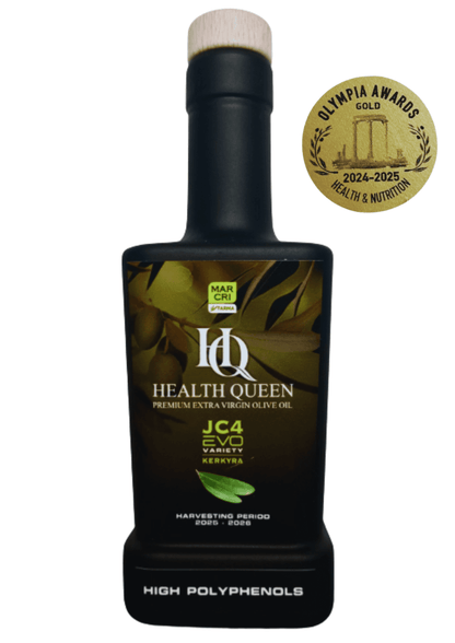 Corfiot Gold High Polyphenol Extra Virgin Olive Oil bottle from The Greek Deli Club, showcasing rich golden olive oil in a 250ml bottle.