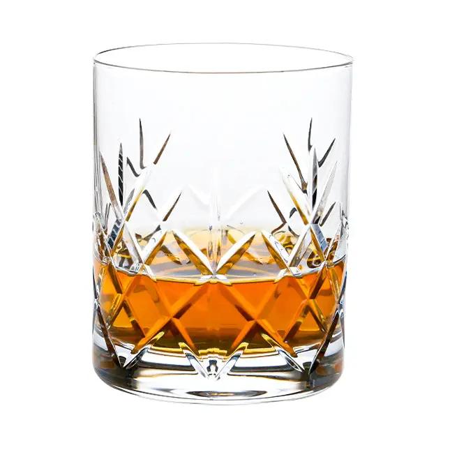 Set of six Flamenco Crystalite whisky tumblers, 320ml full cut glassware with intricate patterns, by Glassware UK.