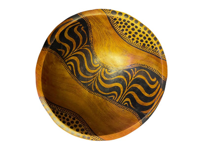 Hand-carved African art wooden bowl by Goch & Co, showcasing intricate patterns and natural wood finish for cultural charm and functional elegance.