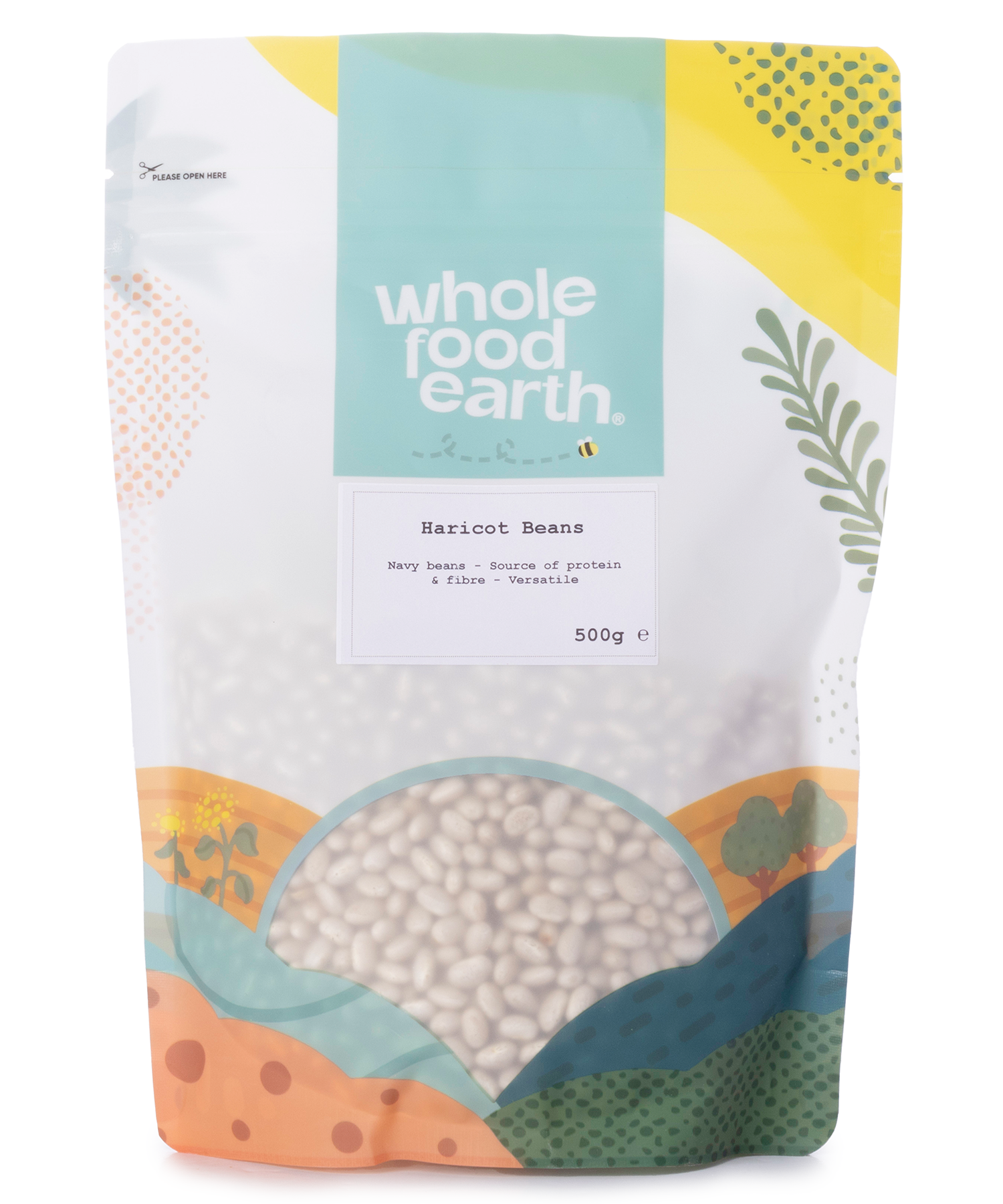 Whole Food Earth haricot beans in a 500g package, showing clean, dried beans perfect for cooking and recipes.