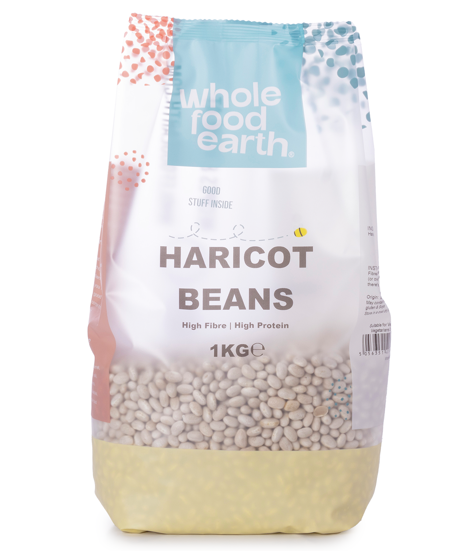 Whole Food Earth haricot beans in a 1kg bag, showing clean, dried beans ideal for cooking and healthy meals.