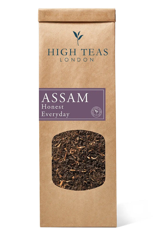 Loose leaf Honest Everyday Assam OP1 tea by High Teas, featuring orange pekoe leaves in a vibrant, fresh tea blend.