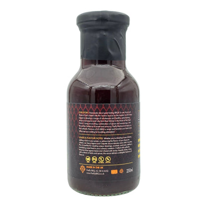 FireFly Barbecue hot agave nectar bottle, a spicy sweet BBQ sauce with rich amber color and smooth texture.