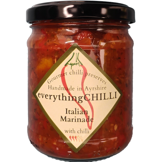 Italian Marinade relish by everythingCHILLI, showing a close-up of the flavorful, vibrant relish in a jar.