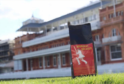 Boundary Breaker coffee from Clubhouse Roastery in a bag, showcasing the packaging and branding details.