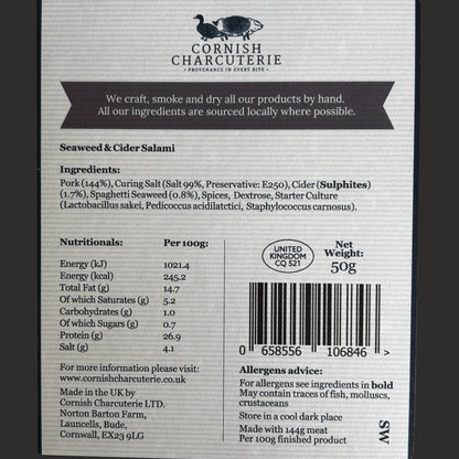 Cornish Charcuterie Sliced Seaweed & Cider Salami 50g