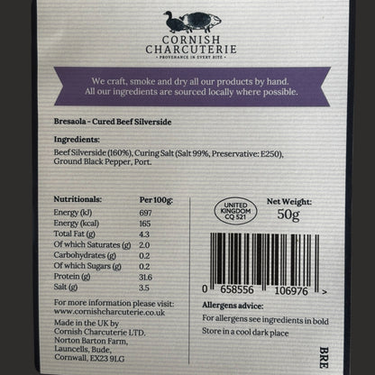 Cornish Charcuterie Sliced Bresaola 50g