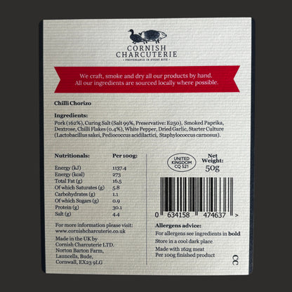 Cornish Charcuterie Sliced Chilli Chorizo 50g