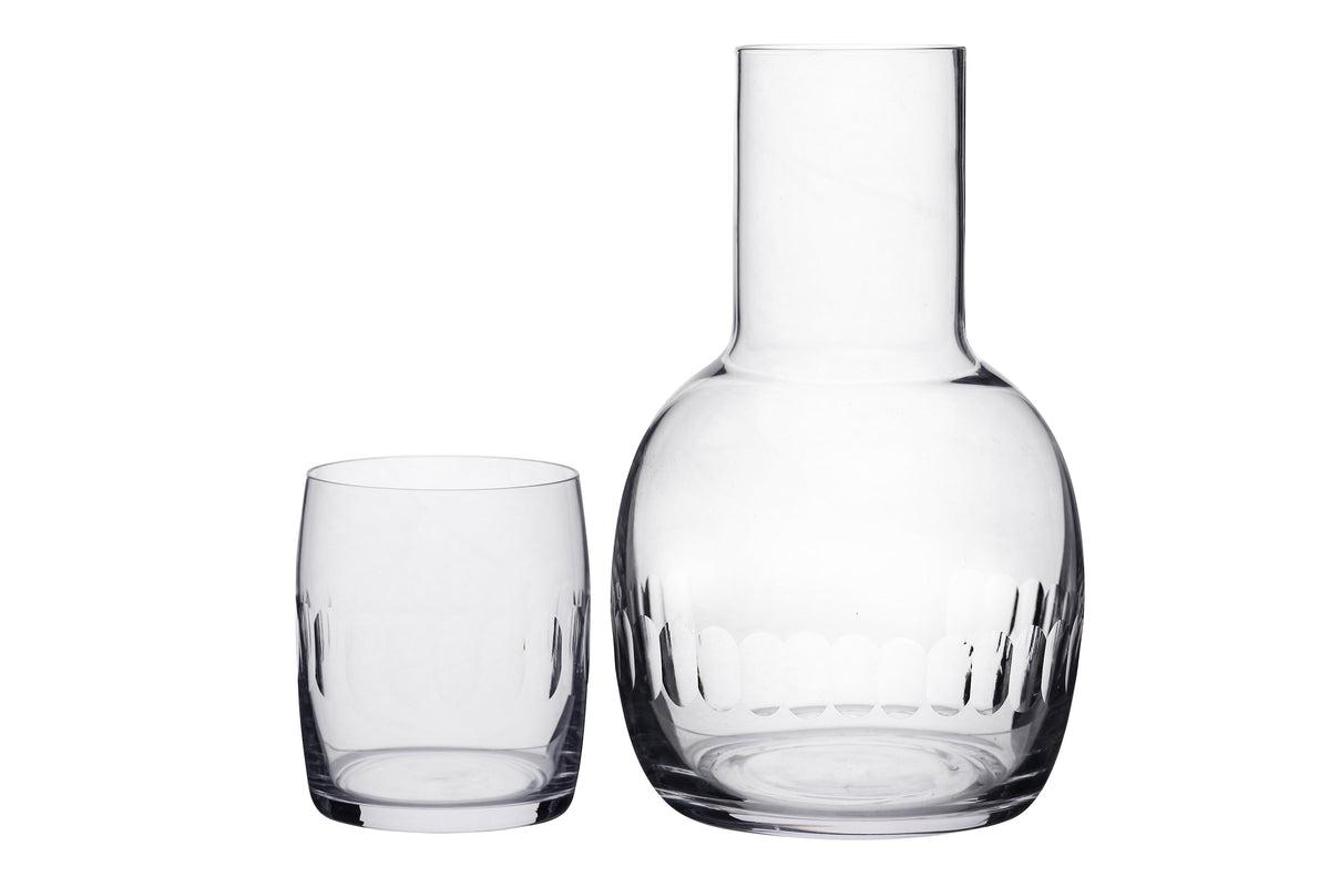 Crystal carafe set with lens design by The Vintage List, featuring elegant glass carafes perfect for serving beverages.