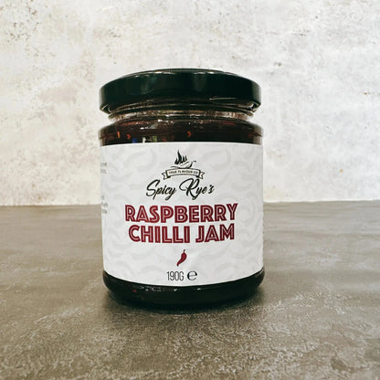 Spicy Ryes Chilli Jam Medley Gift Set with assorted jars of spicy chili jams in decorative packaging.