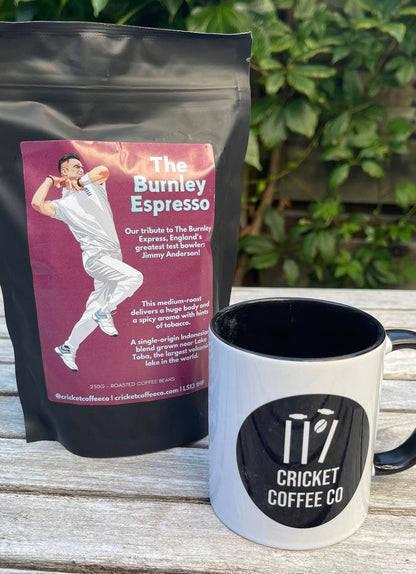 Close-up of The Burnley Espresso coffee bag from Clubhouse Roastery with branding and label details.