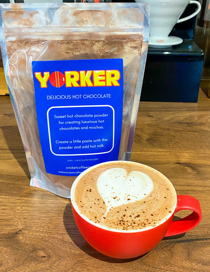 Clubhouse Roastery Yorker Hot Chocolate tea in a cup, showcasing rich hot chocolate flavor and tea infusion with steam.