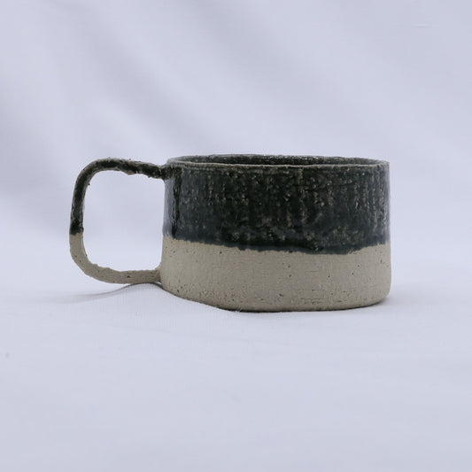 Ribera Handmade Ceramics Bluverde Grande ceramic mug with textured milled stoneware finish, large handle and artisanal design.