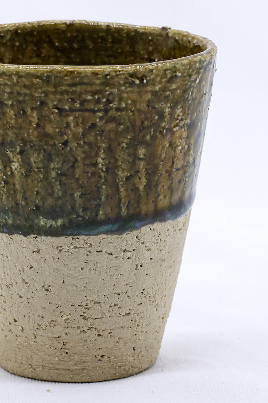 Ribera Handmade Ceramics Bluverde Quadra Milled Stoneware tall ceramic cup with a textured, handmade finish.