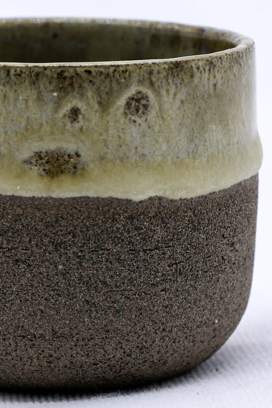 Grey handmade ceramic espresso mug from Bluverde Picollo collection by Ribera Handmade Ceramics, with a smooth, rounded shape.