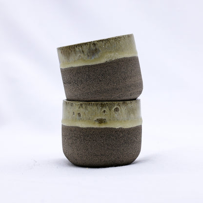 Grey ceramic espresso mug by Bluverde Picollo, handmade stoneware from Ribera Handmade Ceramics, with a textured finish.