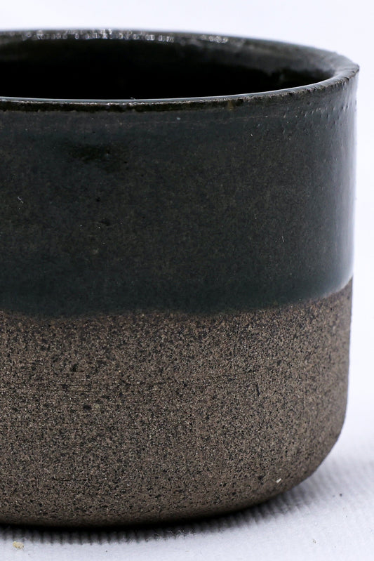 Green Picollo smoked grey handmade ceramic espresso mug by Ribera Handmade Ceramics, featuring a sleek stoneware design.
