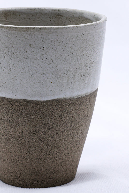 Bianca Quadra green handmade ceramic tall cup by Ribera Handmade Ceramics, smoked grey stoneware with a sleek, modern design.