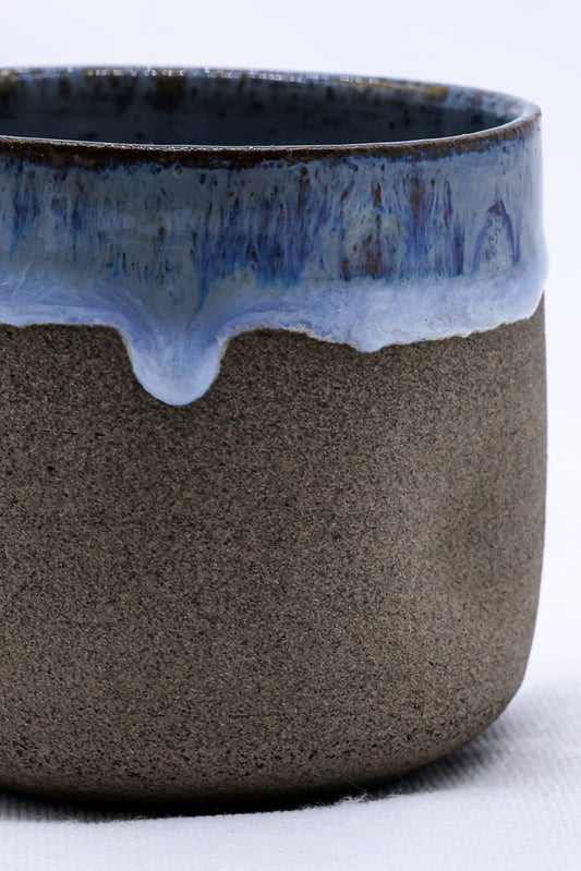 Handmade ceramic smoked grey short cup by Ribera Handmade Ceramics, featuring a smooth stoneware finish and handcrafted details.