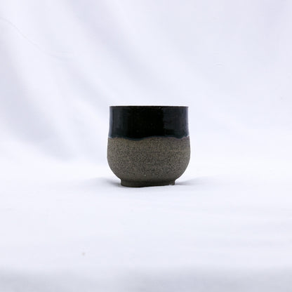 Handmade Bluverde smoked grey ceramic short cup by Ribera Handmade Ceramics with a smooth, rounded design.