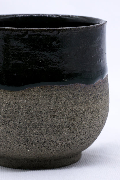 Handmade Bluverde ceramic smoked grey short cup by Ribera Handmade Ceramics, showcasing its textured stoneware surface.