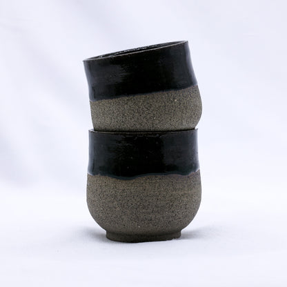 Handmade Bluverde smoked grey ceramic short cup by Ribera Handmade Ceramics, showcasing its textured stoneware surface.