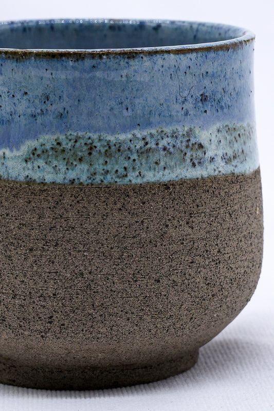 Handmade Ribera Ceramics smoked grey ceramic Tazza short cup with textured stoneware finish, perfect for beverages.