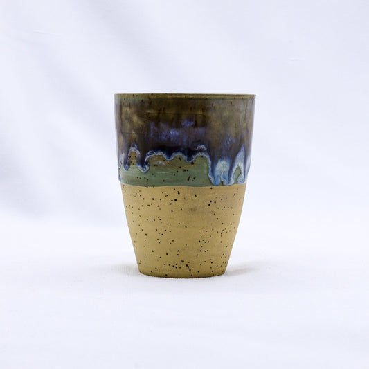 Ribera Handmade Ceramics Bluverde Quadra stoneware ceramic mug with a textured blue and green glaze, showcasing artisanal craftsmanship.
