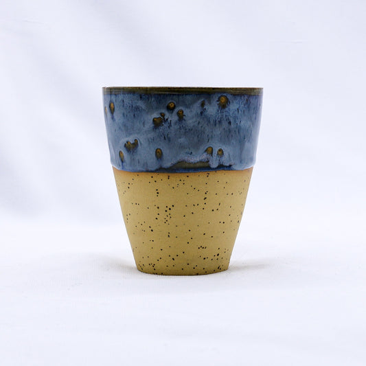 Ribera Handmade Ceramics Bluvio Quadra stoneware ceramic mug with geometric design and a textured blue glaze.