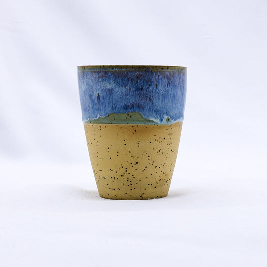 Ribera Handmade Ceramics Bluverde Quadra stoneware ceramic mug with a blue-green glaze and geometric design.