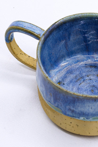 Handmade Bluverde Grande stoneware ceramic mug by Ribera Handmade Ceramics with a glazed blue finish and sturdy handle.