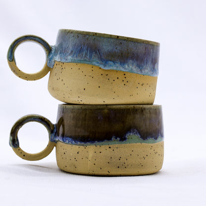 Handmade stoneware ceramic mug from Ribera Handmade Ceramics, Perugia design with a rustic, artisanal finish.