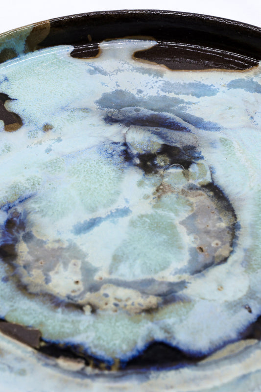 Large 27 cm Tidepool smoked grey ceramic dinner plate by Ribera Handmade Ceramics, handcrafted stoneware with a textured finish.