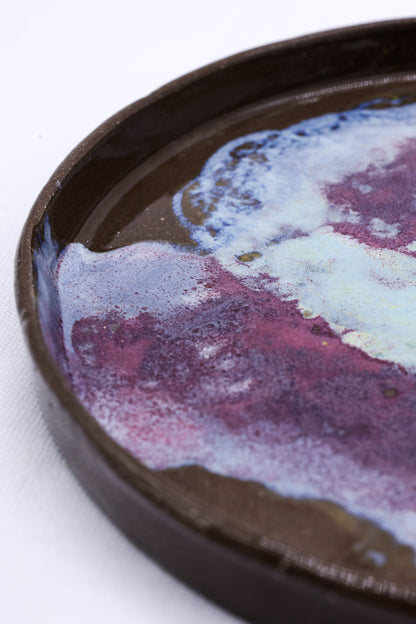 Large 23 cm Nebula smoked grey stoneware ceramic dinner plate by Ribera Handmade Ceramics, showcasing a handcrafted design.