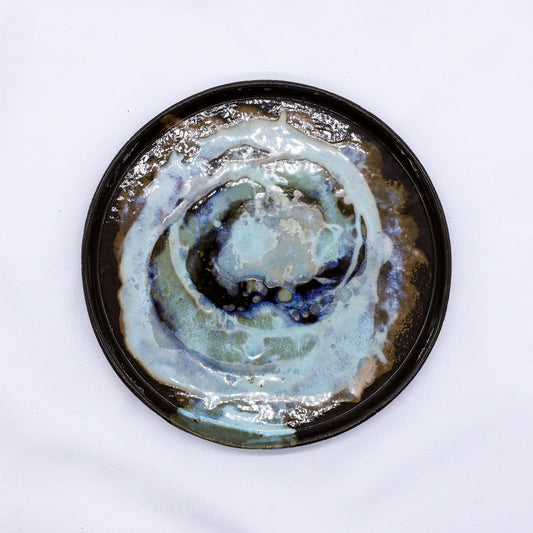 Large 23 cm Coralight smoked grey stoneware ceramic dinner plate by Ribera Handmade Ceramics, showcasing a textured, handcrafted design.