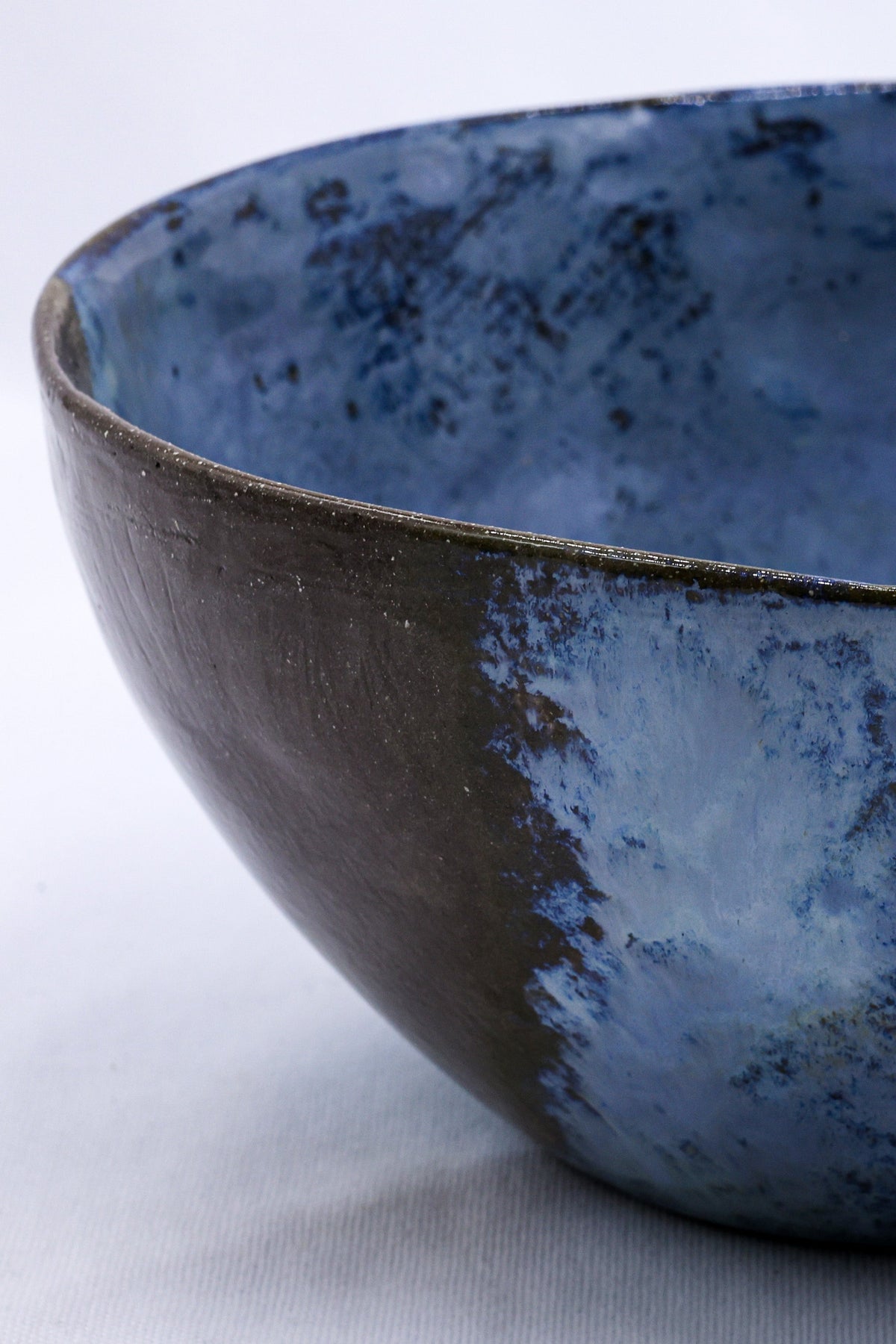 Large smoked grey ceramic dinner bowl with Aegean fade, handmade stoneware by Ribera Handmade Ceramics.