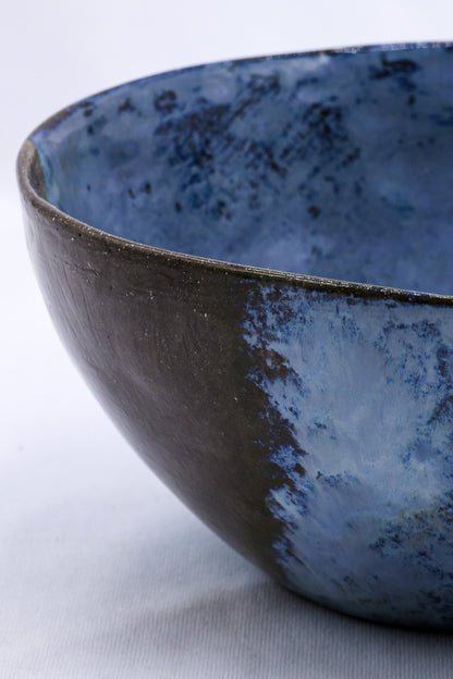 Large smoked grey ceramic dinner bowl with Aegean fade, handmade stoneware by Ribera Handmade Ceramics.