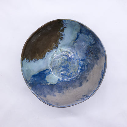 Large blue stone reef ceramic dinner bowl by Ribera Handmade Ceramics, featuring a textured stoneware surface.