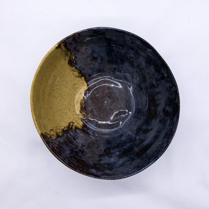 Large indigo clay ceramic dinner bowl by Ribera Handmade Ceramics, featuring a handcrafted stoneware design.