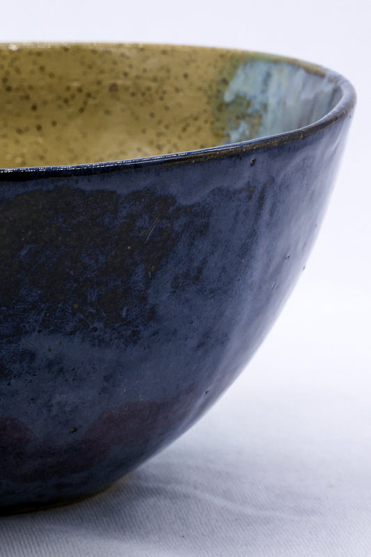Large ochre tide speckle handmade ceramic stoneware dinner bowl by Ribera Handmade Ceramics, featuring a textured speckled design.
