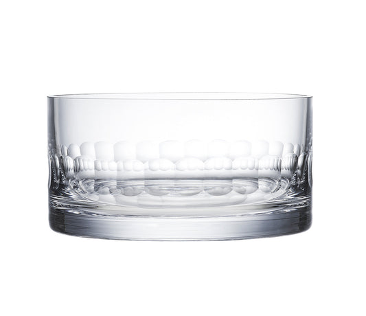 Clear crystal ice dish with a unique lens design by The Vintage List, showcasing elegant craftsmanship and reflective glass details.