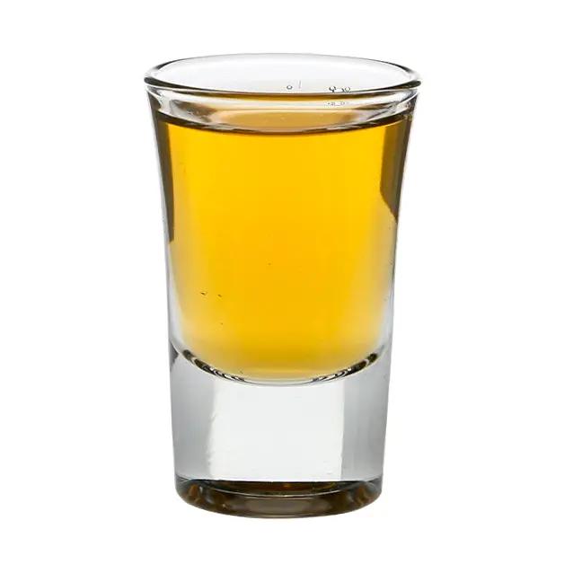 Set of six Glassware UK conical shot glasses, 35ml capacity, clear glass with smooth conical shape, on a white background.