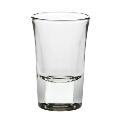 Set of six Glassware UK conical shot glasses, 35ml capacity, featuring sleek, tapered design for serving small shots.