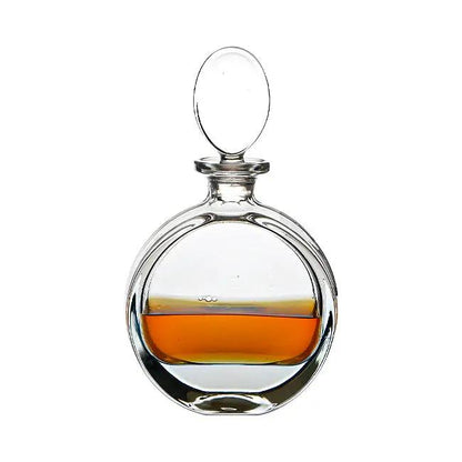 Clear lead crystal round spirit decanter from Glassware UK with a 0.65L capacity, featuring a smooth, polished surface and round shape.