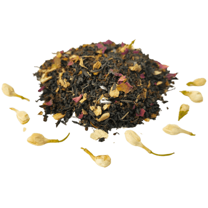Loose leaf Jasmine Masala Chai black tea from Porter Hill Tea Company with fragrant jasmine and aromatic spices.