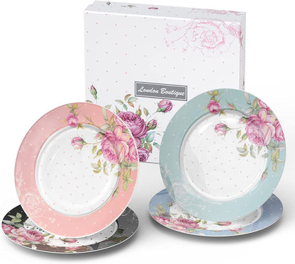 London Boutique Lifestyle Mother’s Day Coronation Party tea set with black 3-tier cake stand, cups, saucers, and plates.