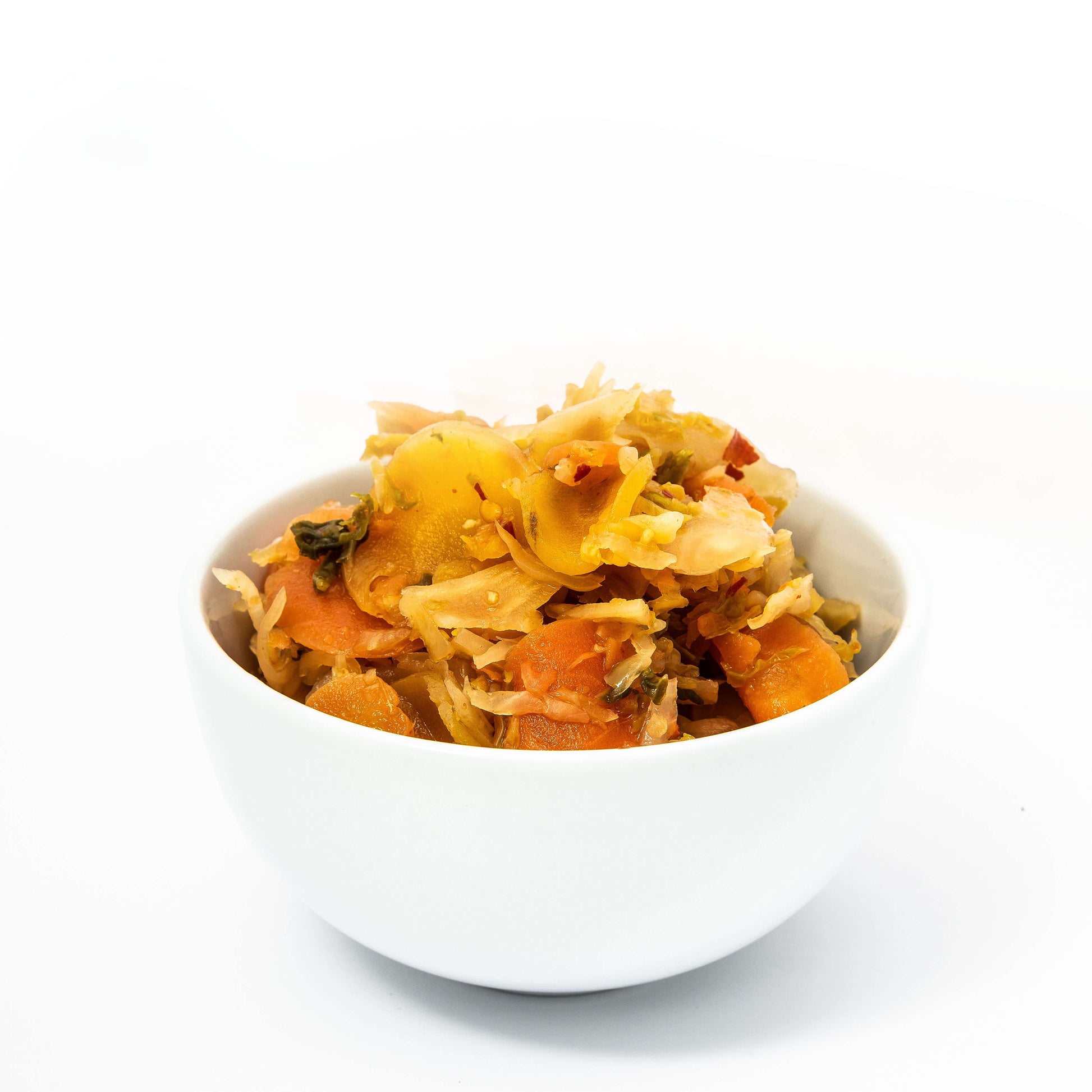 Organic Loving Foods Kimchi in a glass jar, showing vibrant fermented vegetables with chili and spices, fresh and colorful.