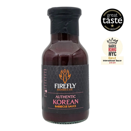 FireFly Barbecue Korean BBQ Sauce in a jar, showcasing rich, glossy Korean-style barbecue sauce with an award label.