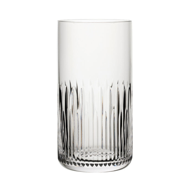 Set of six Whitley highball glasses by Glassware UK, 390ml whisky tumblers with clear glass and sleek design.