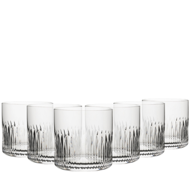 Set of six Whitley Old Fashioned Whisky Tumblers by Glassware UK, 370ml capacity, clear glass with a classic design.